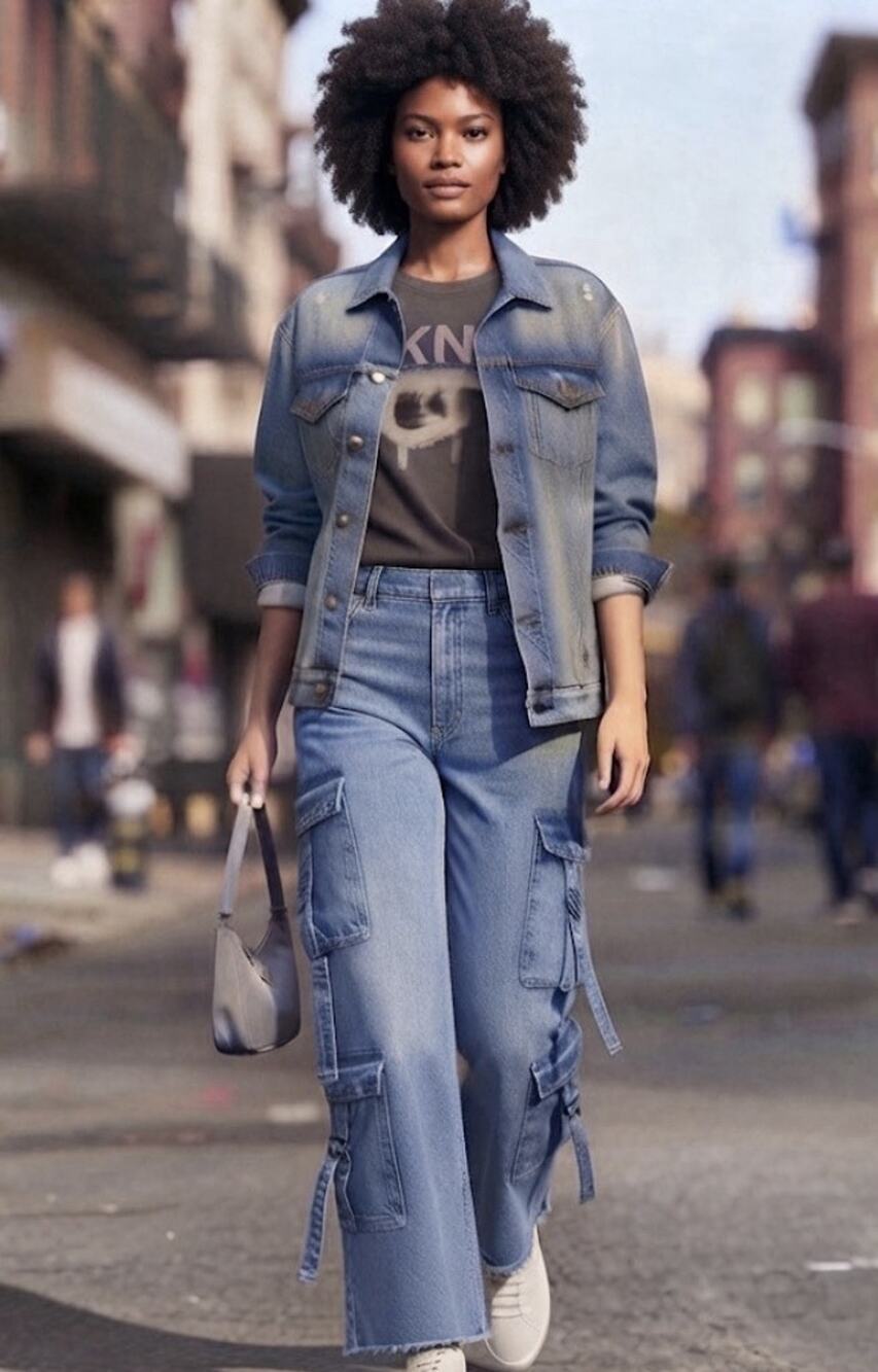 Forever 21 Premium Wide Leg Stretch Denim Cargo Jean  Y2K Grunge Baggy Sz 30/10